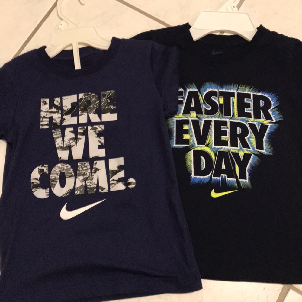 2 navy cotton boys Nike tees